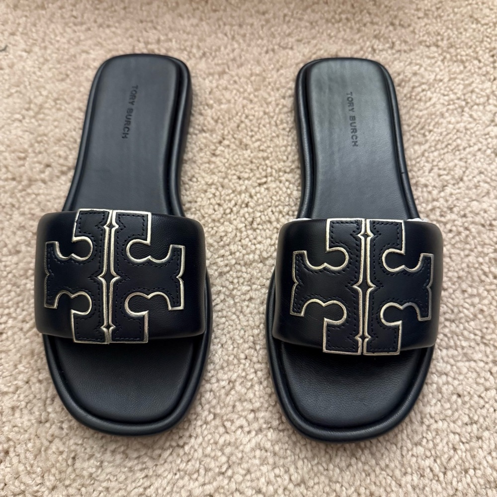 NWT Tory Burch Double T Sport Slide in Perfect Navy/Gold